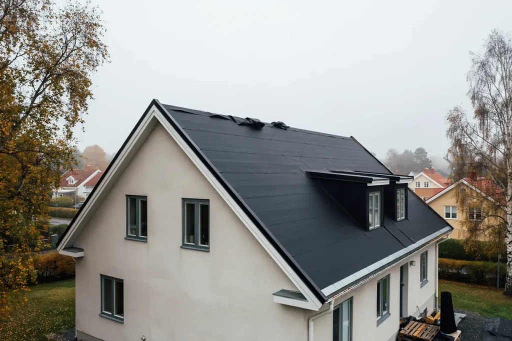 takrenovering med ny underlagspapp p villa i gustavsberg