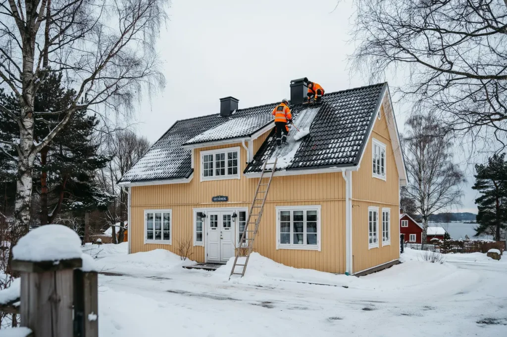 takskottning och sn r jning av tak p villa i gustavsberg v rmd