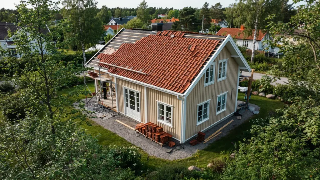 takbyte med nytt tegel p sommarhus i gustavsberg